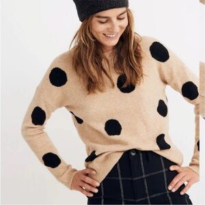 Madewell Tan and Black Polka Dot Sweater